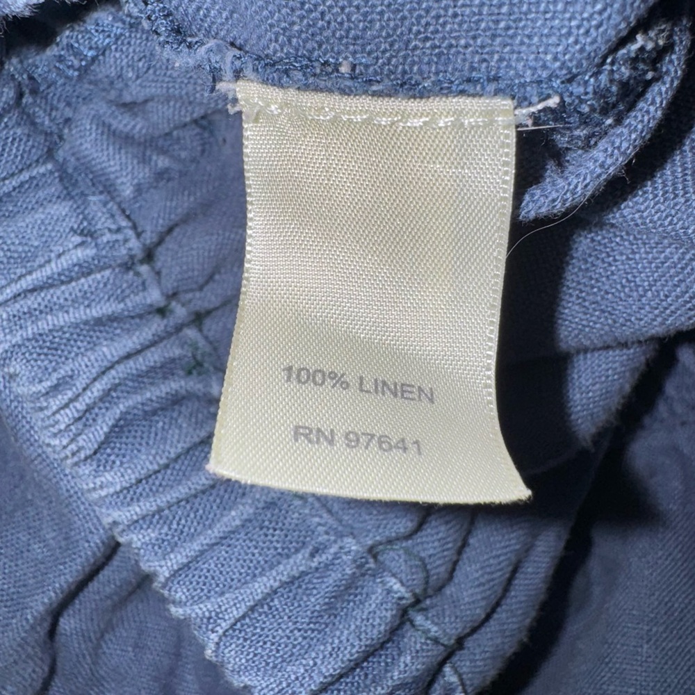 J Jill 100% Linen Pull On Pants Blue Elastic Waist Cropped Wide Leg Relax - Picture 7 of 8
